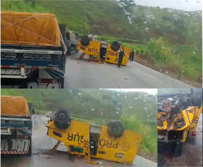 Alerta em dias de chuva e segurança: Carro-forte da Prosegur tomba em Teófilo Otoni 