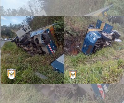 Carro-forte tomba na rodovia MG 173 em Gonçalves-MG