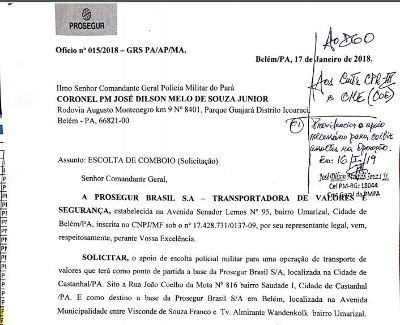 Comandante da PM autoriza escolta policial para empresa transportadora de valores